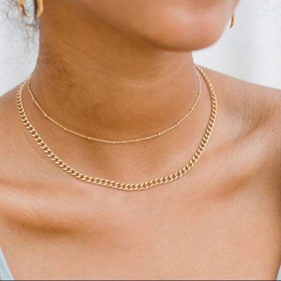 Set of two 18k Gold Choker Chain Necklaces - Picture 1 of 10
